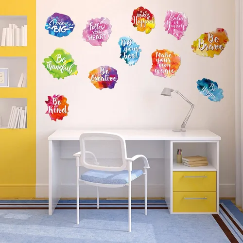 Vista 3 de Zonon 6 juegos/12 piezas inspiradoras de vuelta a la escuela, calcomanías de pared inspiradoras de acuarela con cita motivacional colorida