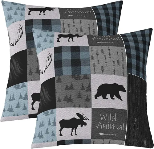Vista 43 de Juego de 2 fundas de almohada con estampado de piel de vaca de 16"x16", fundas de cojín de piel de vaca para sala de estar, dormitorio, casa