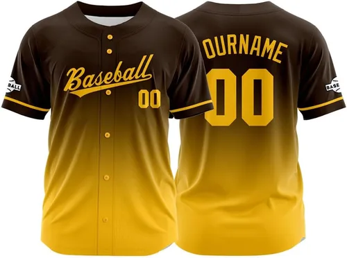 Vista 41 de Camiseta de béisbol con degradado personalizado, nombre, número y logotipo personalizados para hombres, mujeres y niños