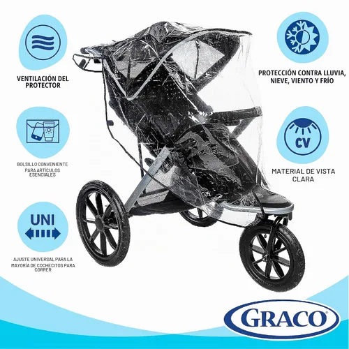 Vista 2 de Graco Funda Universal para Carriola de Bebé, Protector de Lluvia con Ventilación, Impermeable, Resistente al Viento, Tamaño Versátil para la Mayoría