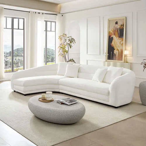 Vista 25 de Sofá curvado de tela Boucle de 124.8 pulgadas, sofá tapizado contemporáneo seccional de 4 asientos para sala de estar y oficina, diván izquierdo