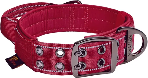 Vista 7 de ADITYNA - Collar de perro resistente para perros grandes con asa de tráfico Borgoña