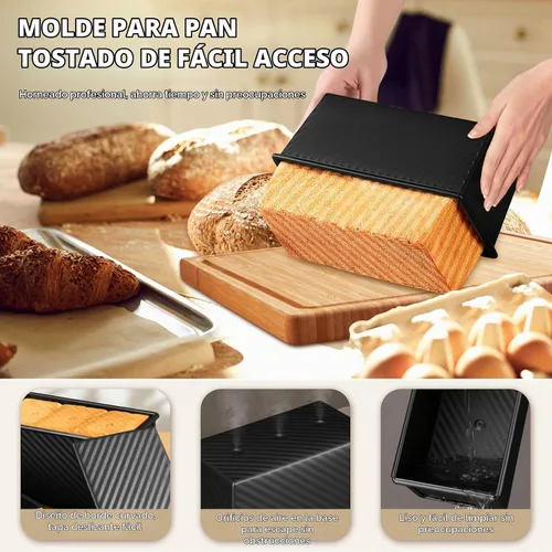 Vista 7 de Paquete de 2 moldes para pan con tapas – Capacidad de masa de 2.2 libras y 1 libra, moldes para pan de acero al carbono antiadherentes para pan