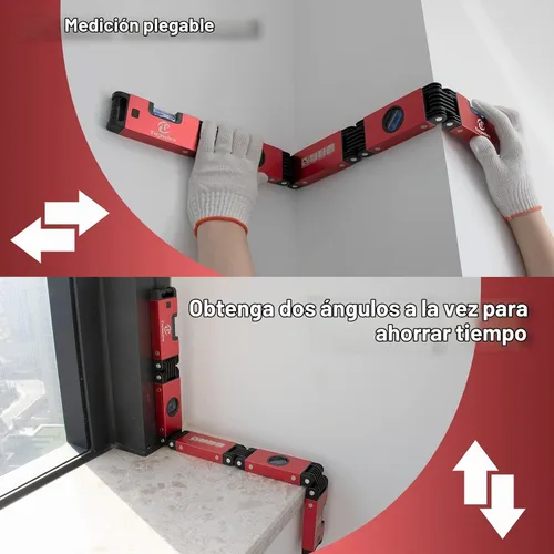 Vista 5 de Nivel plegable, herramienta de medición plegable de 5 secciones para varias esquinas, escaleras, medición precisa de múltiples ángulos, aleación