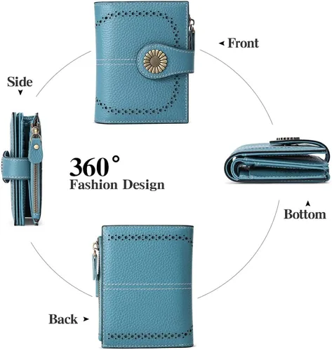 Vista 10 de SENDEFN Carteras pequeñas para mujer, con bloqueo RFID, de cuero, plegable, tarjetero con ventana de identificación, Pequeña