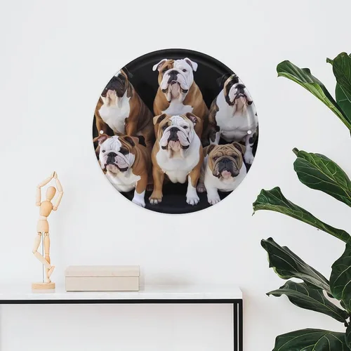 Vista 6 de Circular Metal Wall Art Iron Wall Hanging - English Bulldogs Vintage Industrial Tin Sign with Pre-Drilled Holes, Retro Round Metal Art for Bar