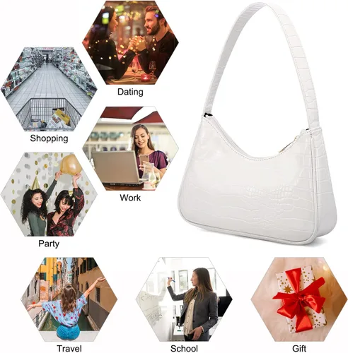 Vista 6 de LOVEVOOK Bolso de hombro para mujer, monedero pequeño con patrón de cocodrilo, bolso de mano de cuero vegano pequeño monedero lindo mini bolso