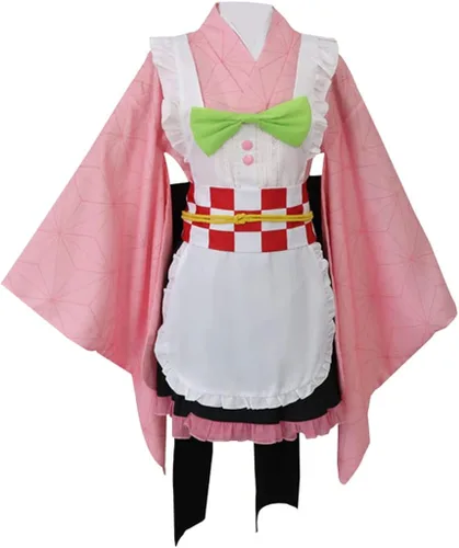 Vista 3 de Yunbei Disfraz de kimono japonés Kamado Nezuko para cosplay traje de bata Kanroji Mitsuri Yukata