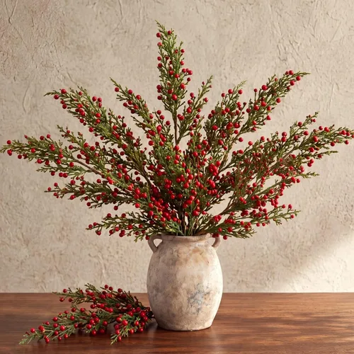 Vista 4 de Canlierr 5 tallos artificiales de bayas rojas de 23.6 pulgadas para árbol