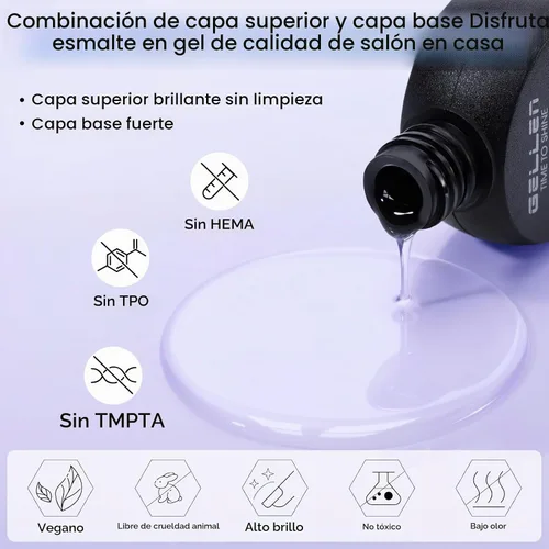 Vista 5 de GELLEN - Base y capa superior de gel, juego de 2 esmaltes de uñas de gel, capa superior que no se limpia