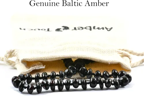 Vista 2 de Collar de ámbar báltico (13 pulgadas) – Ámbar báltico auténtico certificado (negro), Ámbar báltico, Ámbar
