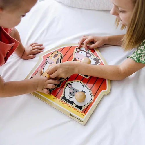 Vista 5 de Melissa & Doug Barnyard Animals Jumbo - Rompecabezas de perilla, rompecabezas de madera para niños pequeños, juguete educativo para reconocimiento