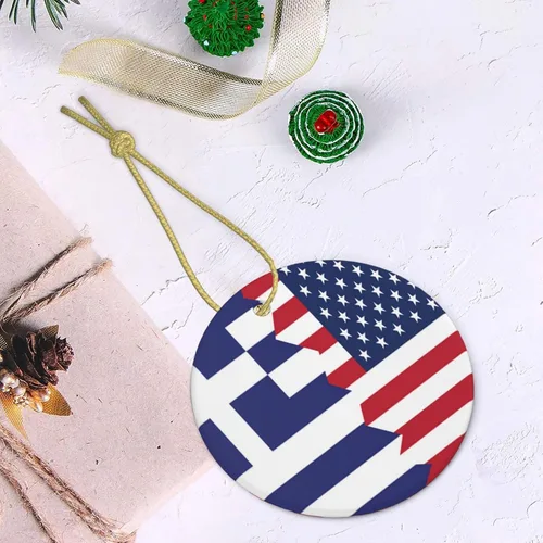 Vista 7 de Bandera griega de Estados Unidos, adornos de cerámica para colgar, adorno colgante de Navidad personalizado para decoración del hogar