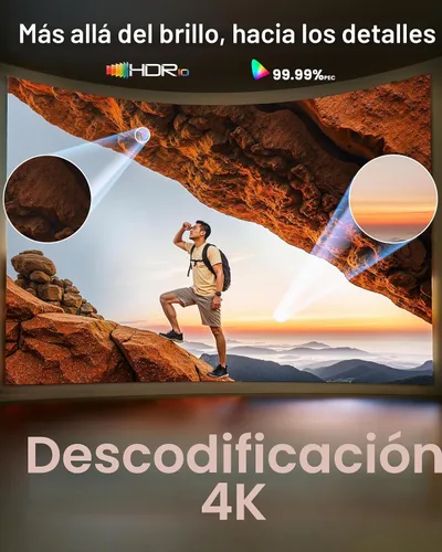 Vista 4 de Proyector inteligente 1000 ANSI/compatible con Netflix: proyector 4K con WiFi 6 y Bluetooth de 2 vías, enfoque automático AI y Keystone, audio Dolby