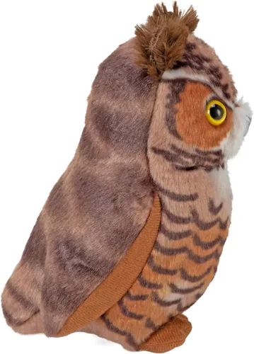 Vista 5 de Wild Republic Audubon Birds gran búho con cuernos con un sonido de pájaro auténtico, animal de peluche, juguetes de aves para niños y aves aves