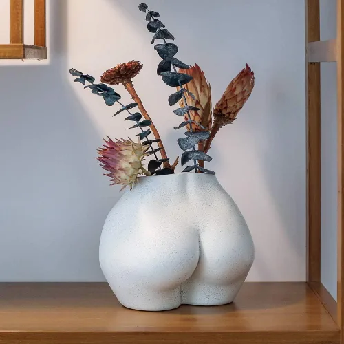 Vista 5 de FROZZUR - Maceta con forma de cuerpo femenino, jarrón con trasero, maceta de flores femenina, maceta moderna de resina estilo bohemio, color blanco