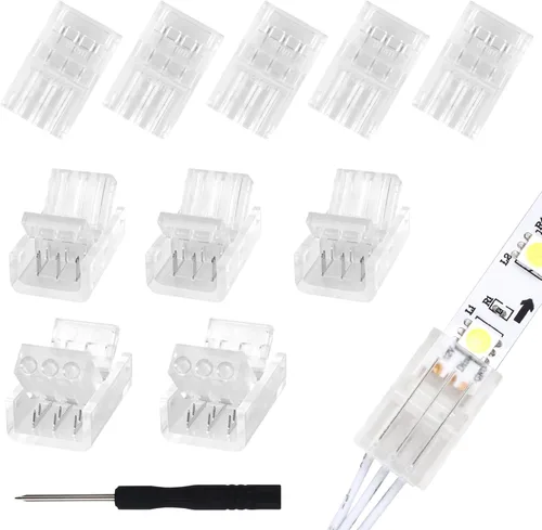 Vista 11 de RGBZONE 10 piezas 3 pines 8mm Conectores de tira LED Actualizados Conector rápido de tira a tira sin soldaduras y sin brechas para tira de luz LED