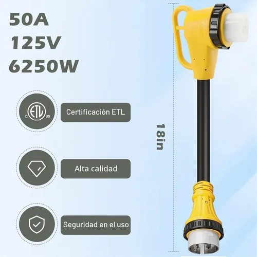 Vista 4 de Enchufe de bloqueo giratorio de 50 amperios macho a 50 amperios con bloqueo de 90 grados, adaptador de RV hembra para cable de extensión RV de 50