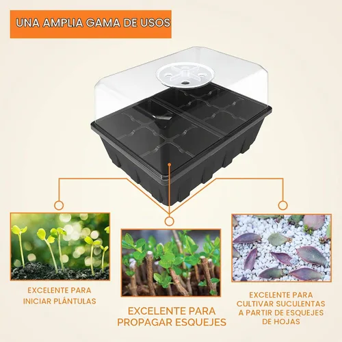 Vista 7 de Gardzen Paquete de 3 bandejas de inicio de semillas con cúpula ventilada ajustable de 36 celdas Negro