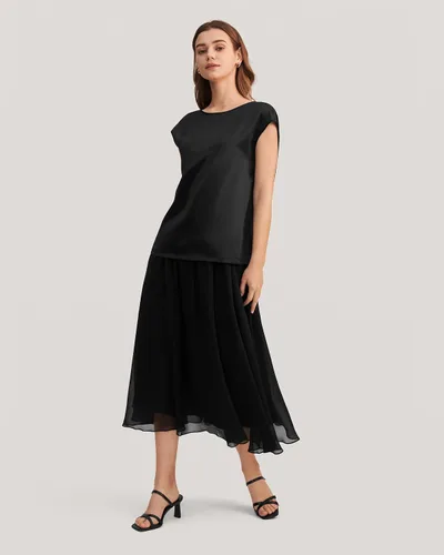 Vista 7 de LilySilk Blusa de seda para mujer, de manga corta, para verano, fresca, cómoda, Charmeuse Negro