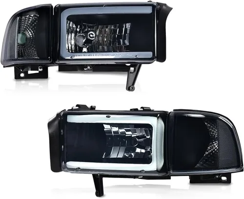 Vista 15 de PIT66 Conjunto de faros LED para Dodge Ram 1500 2500 3500 1994-2002 Reflector ámbar con carcasa negra