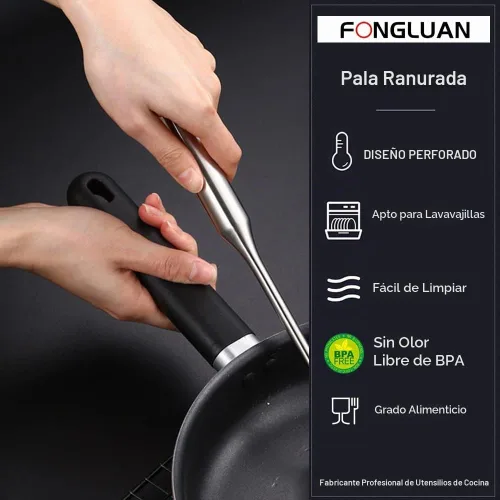 Vista 6 de Juego de 2 espátulas de acero inoxidable, espátula ranurada, espátula wok, utensilios de cocina de metal resistente para cocinar