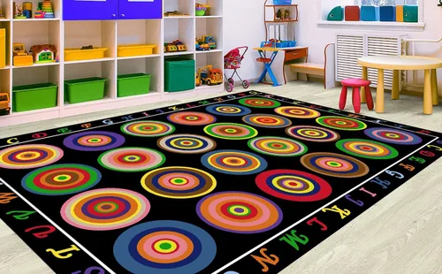 Vista 9 de HUAHOO Alfombra pequeña para aula, alfombra negra para educación preescolar primaria, alfombra para habitación de niños con respaldo antideslizante