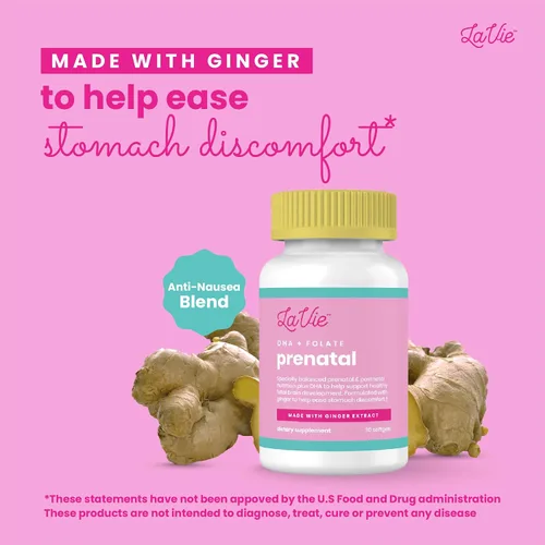 Vista 2 de LaVie Vitaminas prenatales con jengibre, DHA, ácido fólico y hierro, imprescindibles para el embarazo para el desarrollo cerebral y corporal