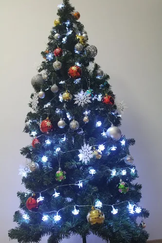 Vista 2 de Wish You Have a nice day® tiny24 espumosos copo de nieve ornamentos diseño iridiscente con brillantina Blanco sobre Cadena gancho de ropa
