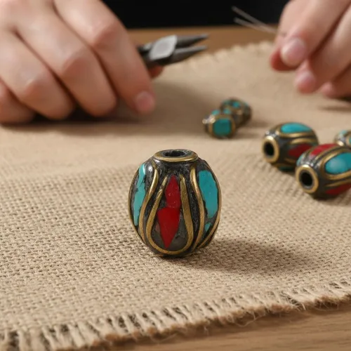 Vista 5 de SUPVOX Nepal - Cuentas de Buda hechas a mano, 10 cuentas espaciadoras para hacer joyas, cuentas de metal para pulseras, collares y proyectos