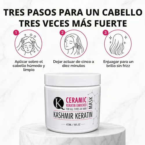 Vista 6 de Kashmir Keratin Mascarilla de cerámica para el cabello (8 onzas), tratamiento avanzado de reparación de queratina profunda para cabello seco, dañado