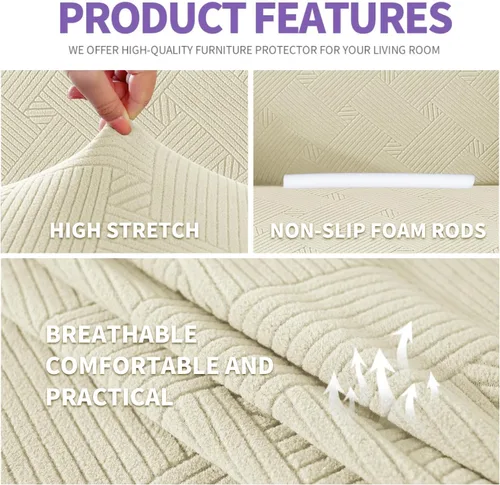 Vista 3 de ZNSAYOTX Funda súper elástica para silla (30"-47"), nuevas fundas de silla a rayas para sala de estar, aptas para perros y mascotas, protector