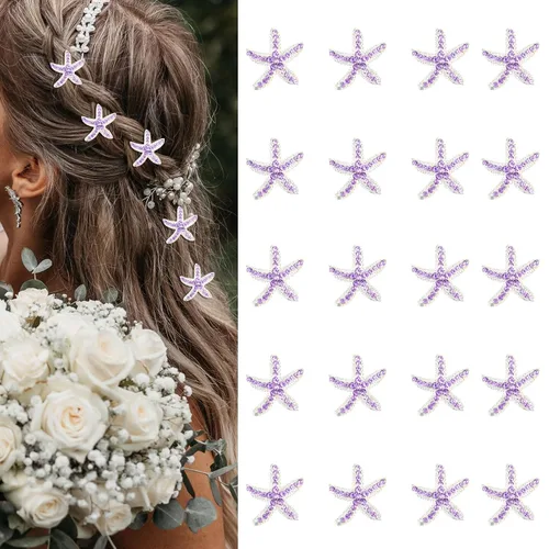 Vista 9 de YISSION Lindos horquillas para el cabello, clips y pasadores con diamantes de imitación, 20 piezas de estrellas de mar azules, pequeños accesorios
