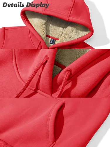 Vista 27 de MAGCOMSEN Sudaderas con capucha para mujer, con forro de sherpa, de vellón, para invierno, cálido, pesado, de algodón, con bolsillo