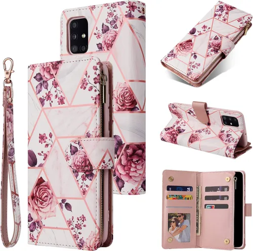 Vista 8 de UEEBAI Funda tipo cartera para iPhone 12 Mini, piel sintética, cierre magnético, correa de mano, múltiples ranuras para tarjetas, soporte de Marrón