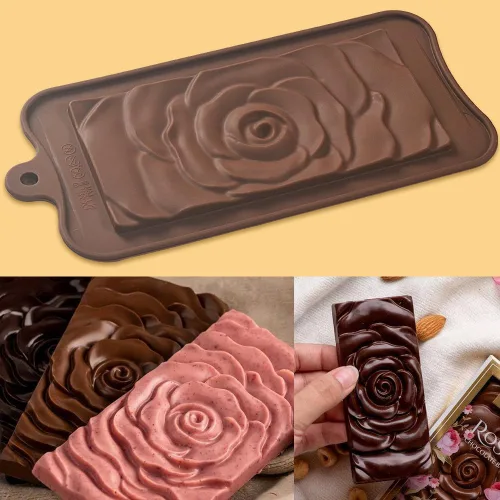Vista 4 de ionEgg Break Apart - Moldes de silicona para barra de chocolate, marca de flor de rosa, moldes caseros de barras de proteínas y energía, 4 paquetes
