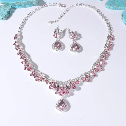 Vista 5 de Juego de joyas de oro y plata, rojo, esmeralda, rosa, negro, azul, regalo de joyería para novia, mamá, esposa, abuela, mujer, en boda, fiesta