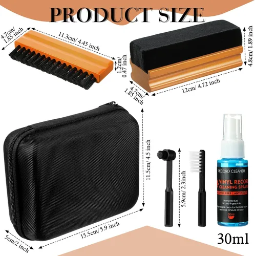 Vista 2 de Ziliny Kit de limpieza de discos de vinilo de 6 piezas, incluye cepillo de microfibra de nailon, líquido limpiador y caja de almacenamiento, kit
