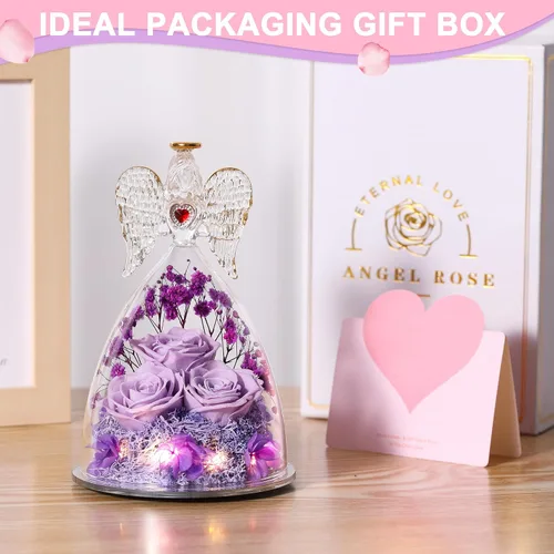 Vista 3 de Regalos de rosas para el día de la madre para mujeres, flores preservadas, tres rosas, regalos de ángeles para ella en Navidad, día de San Valentín
