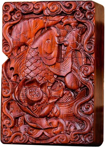 Vista 36 de Caja de carcasa de madera natural Huanghuali tallada en palisandro para módulo Zippo (oración budista)
