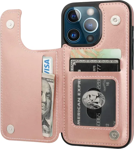 Vista 12 de ONETOP - Funda tipo cartera compatible con iPhone 13 Pro con soporte para tarjetas, funda de piel sintética con ranuras para tarjetas, doble cierre