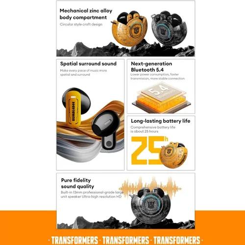 Vista 5 de Transformers Auriculares T31, auriculares inalámbricos Bluetooth para juegos con micrófono, auriculares de baja latencia en los oídos, cancelación