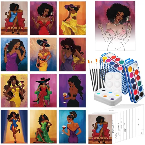 Vista 7 de Ctosree 12 juegos de lienzo predibujado para pintar adultos, kit de sorbo y pintura, lienzo preimpreso a granel para Pascua, Día de la Madre