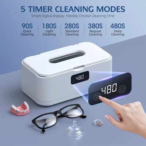 Vista 3 de Limpiador ultrasónico de joyas, limpiador de joyas de 50 Khz, máquina ultrasónica para joyas, anteojos, anillos, correa de reloj, dentaduras, tanque