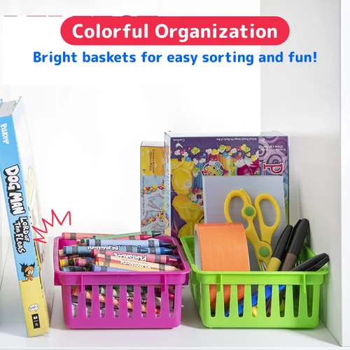 Vista 10 de PREXTEX Cestas de almacenamiento para el aula, contenedor de lápices y lápices - Organización del aula - Cestas cuadradas de plástico multicolor, 5