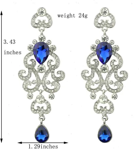Vista 2 de Chran Exquisitos pendientes de boda de cristal con forma de lágrima para mujer