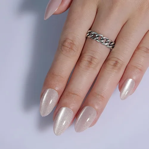 Vista 13 de Uñas postizas rojas de tamaño mediano en forma de almendra, uñas acrílicas brillantes con diseño de purpurina, uñas artificiales de cobertura a001