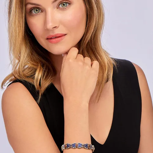 Vista 2 de Ross-Simons 280 ct tw Garnet and 190 ct tw White Topaz Bracelet With Blue Enamel in 18kt Gold Over Sterling