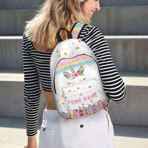 Vista 7 de Mochila personalizada para niñas y niños, mochilas personalizadas con nombre para niños, mochila escolar personalizada para viajes, Unicornio -2