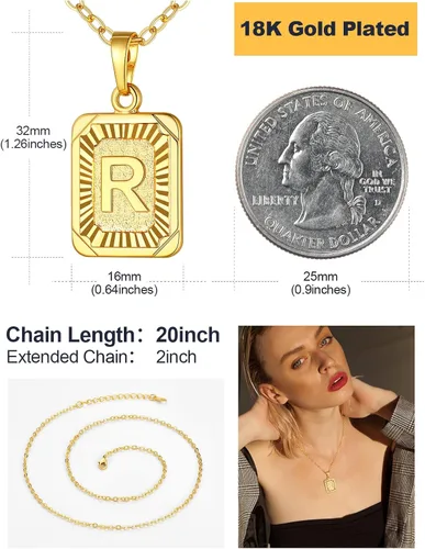 Vista 4 de U7 Collar con monograma A-Z 26 letras colgantes chapado en oro de 18 quilates, chapado en platino, collares cuadrados con inicial mayúscula